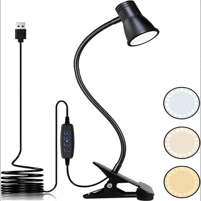 1pc Clip On Light Reading Light, 3 Color Modes LED Desk Lamp, 10-Level  Brightness Clamp Light, Eye-protective Clip On Reading Lamp, 360° Flexible  Goos