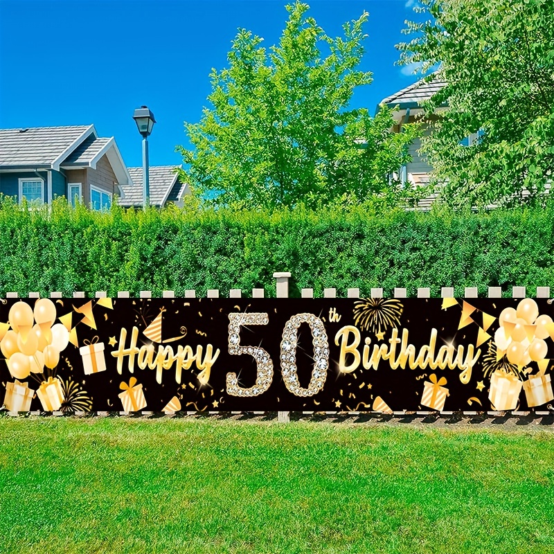 

1pc, 50th Birthday Decorations Yard Banner, Black Gold Happy 50th Birthday Decorations For Men Women, 50th Birthday Party Background, 60th Birthday Signs, Yard Decor, Room Decor