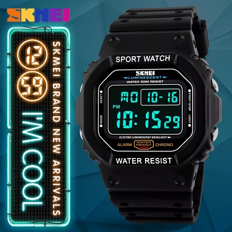 Skmei Men's Digital Sports Watch, Military Waterproof Watches LED Screen Large Face Stopwatch Alarm Wristwatch