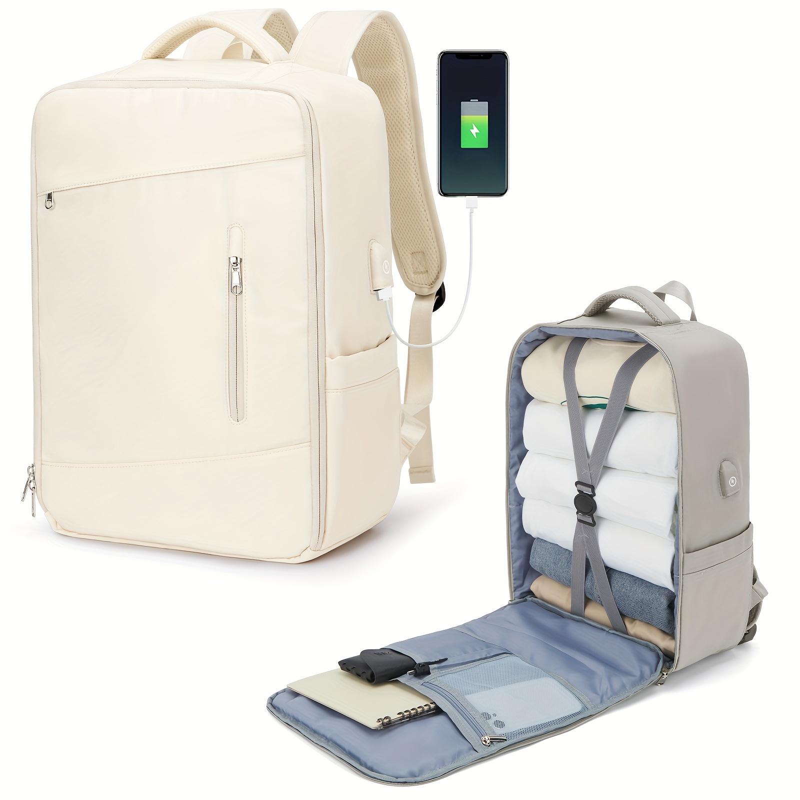 Mochila multifuncional de gran capacidad para mujer, bolsa de computadora  de negocios, equipaje ligero Mochila de viaje corta blanca
