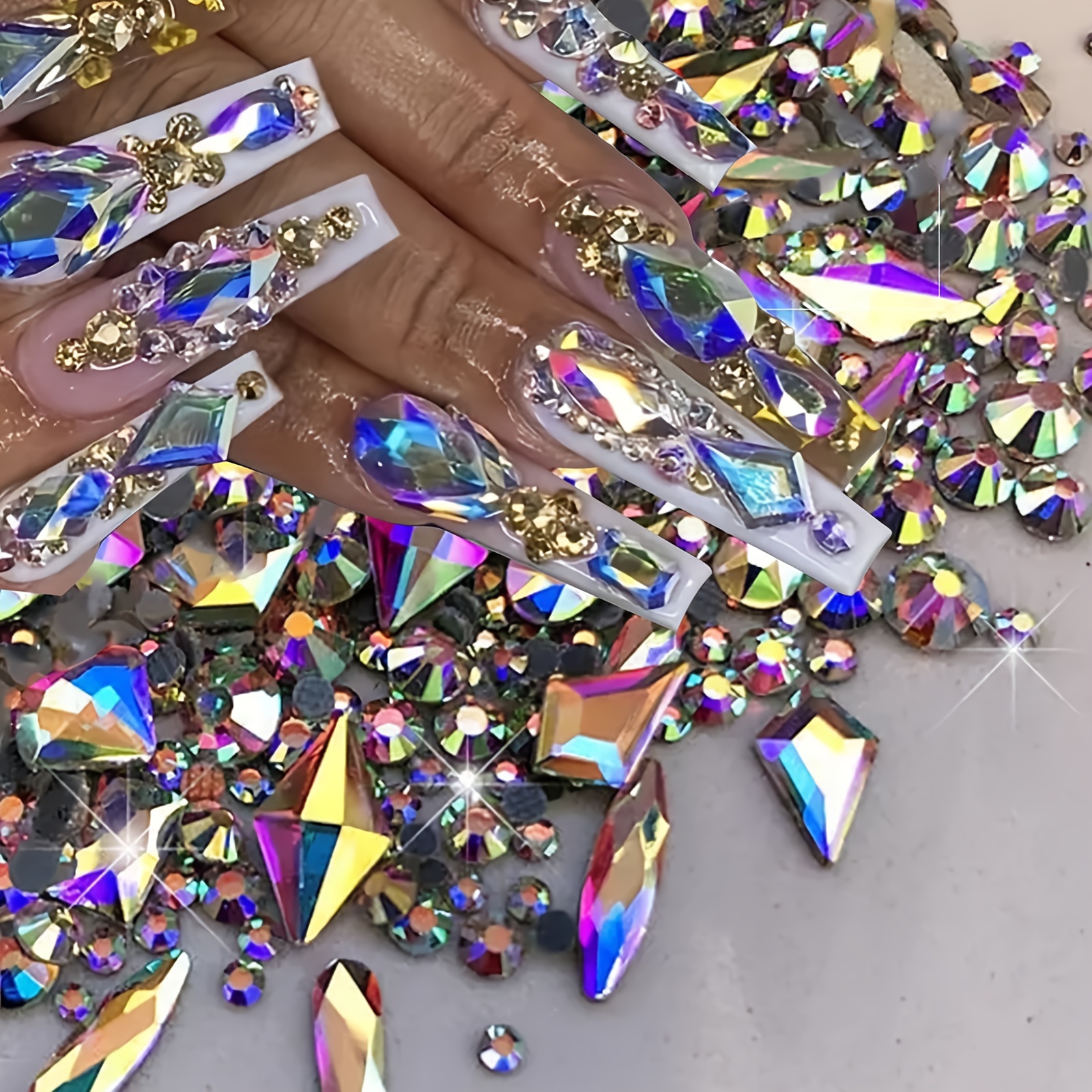 Assorted Flat Back Nail Crystals，Diamond shaped Rhinestones For Nails Art  Design 