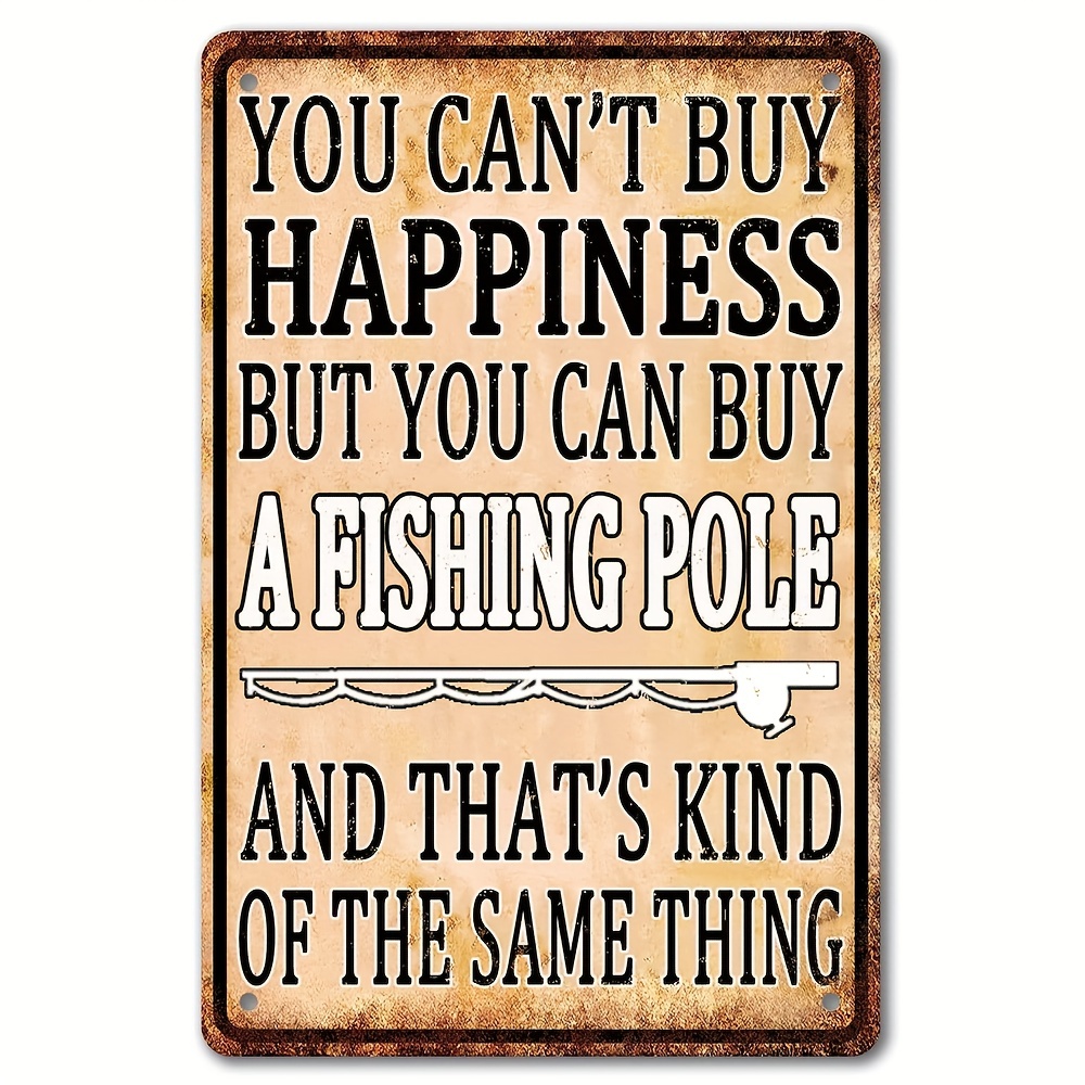 plaque métal vintage FISHING HAPPINESS