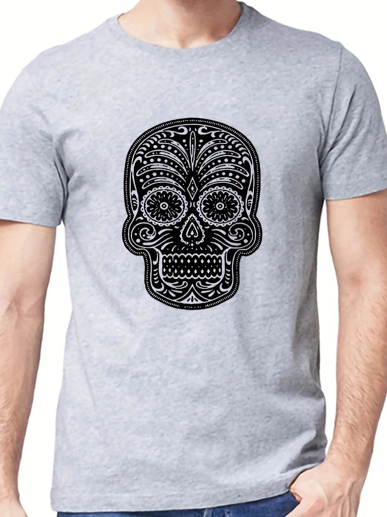 Men's Floral Skull Graphic T shirt Casual Tee for Summer