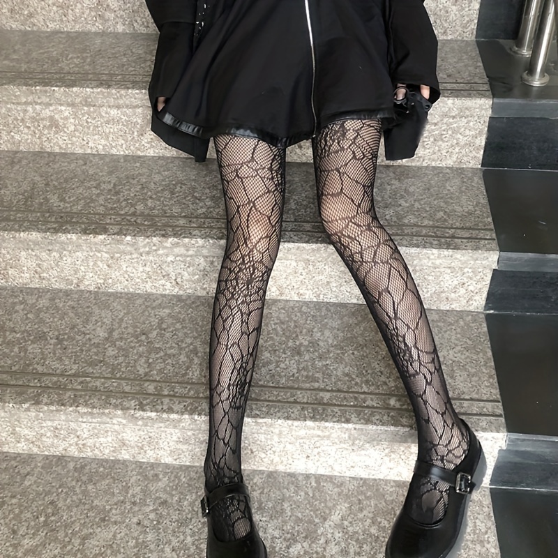 Spiderweb Tights High Waist Spider Web Stockings Fishnet Net Tights Hosiery  Black Sexy Stockings Patterned Pantyhose For Women