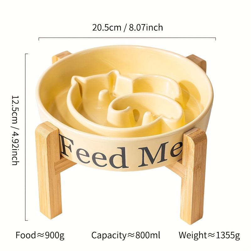 Elevated Cat Bowl, Ceramic Slow Feeder Cat Puzzle Food Bowl Water Bowl With  Wooden Stand, Anti-choking Raised Dog Cat Basin To Slow Down Eating - Temu