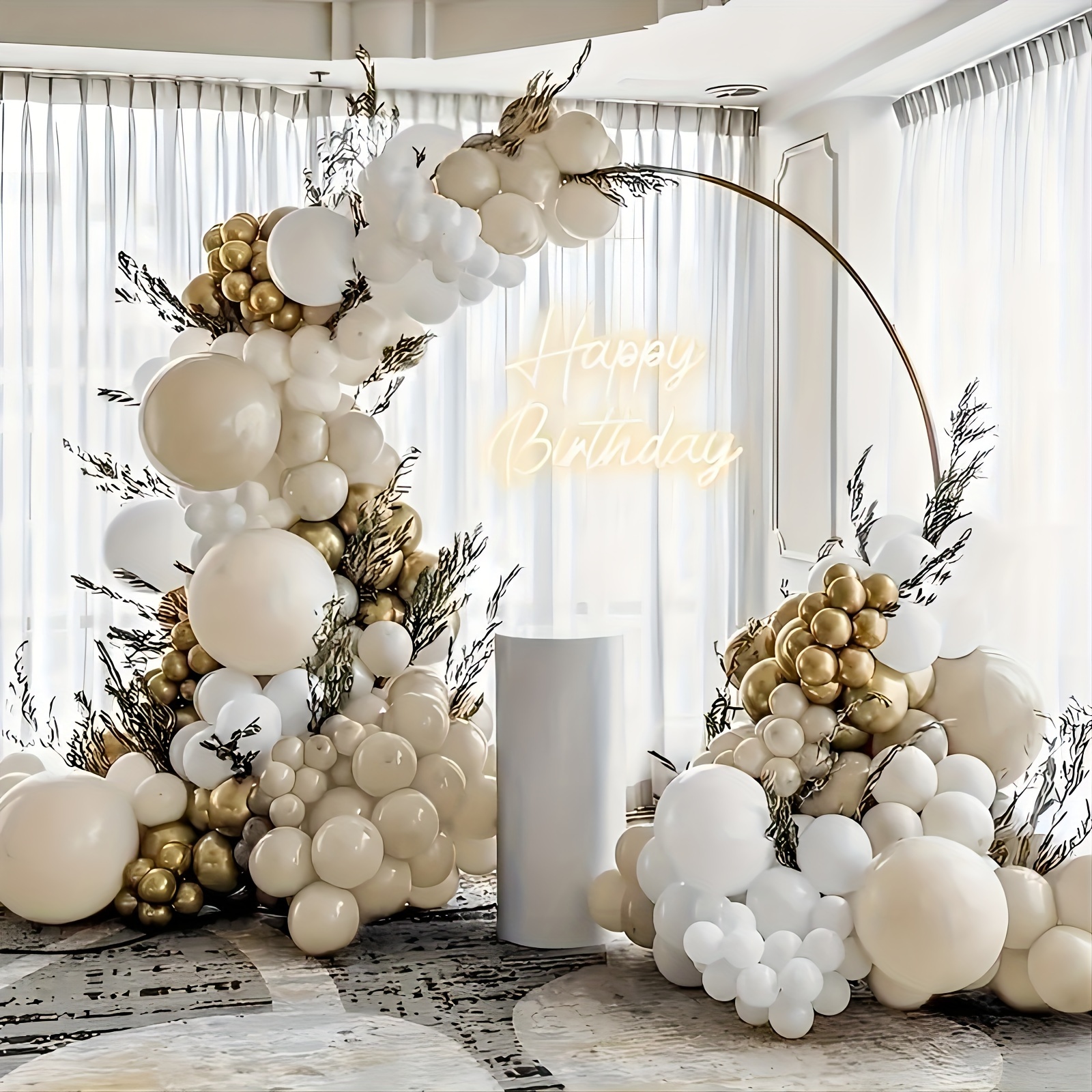 

146pcs, Boho Balloon Garland Kit - White, Beige, Golden Balloons For Bridal Shower, Wedding, Engagement, Birthday Decorations And Backdrop
