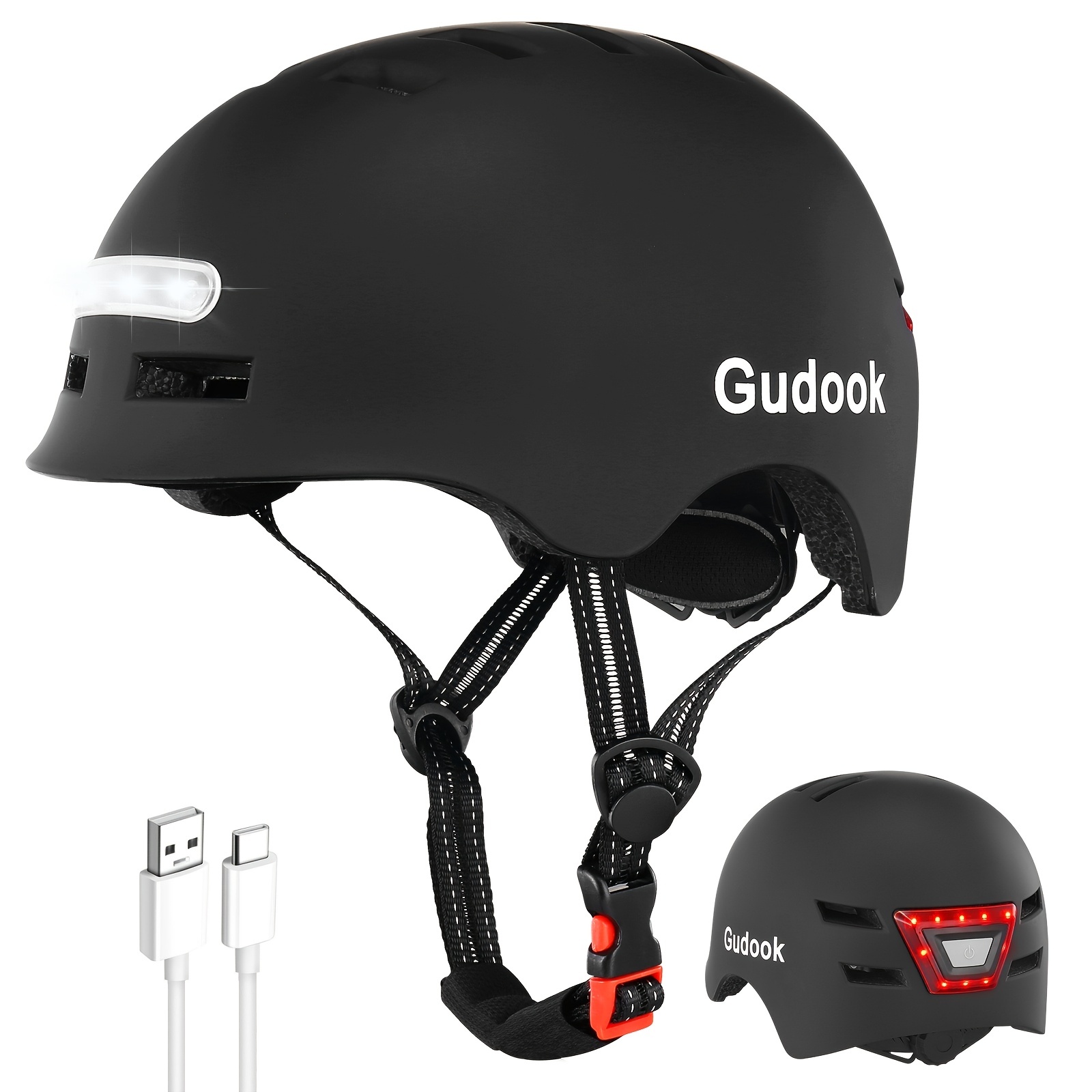 Adult Bike Helmet With Front And Rear Led Light For - Temu