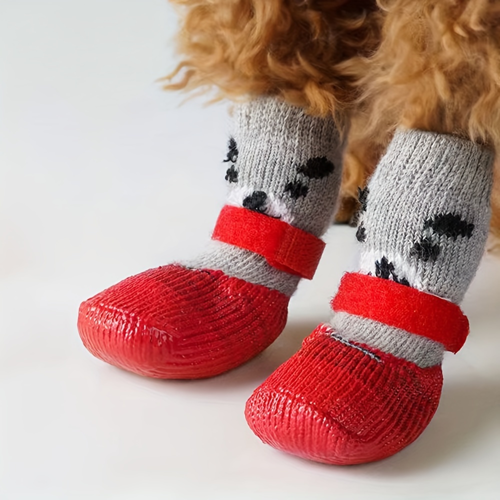 Calzini per animali domestici antiscivolo per esterni, calzatura  traspirante lavorata a maglia per cani 4 pezzi, taglia: M (rosso)
