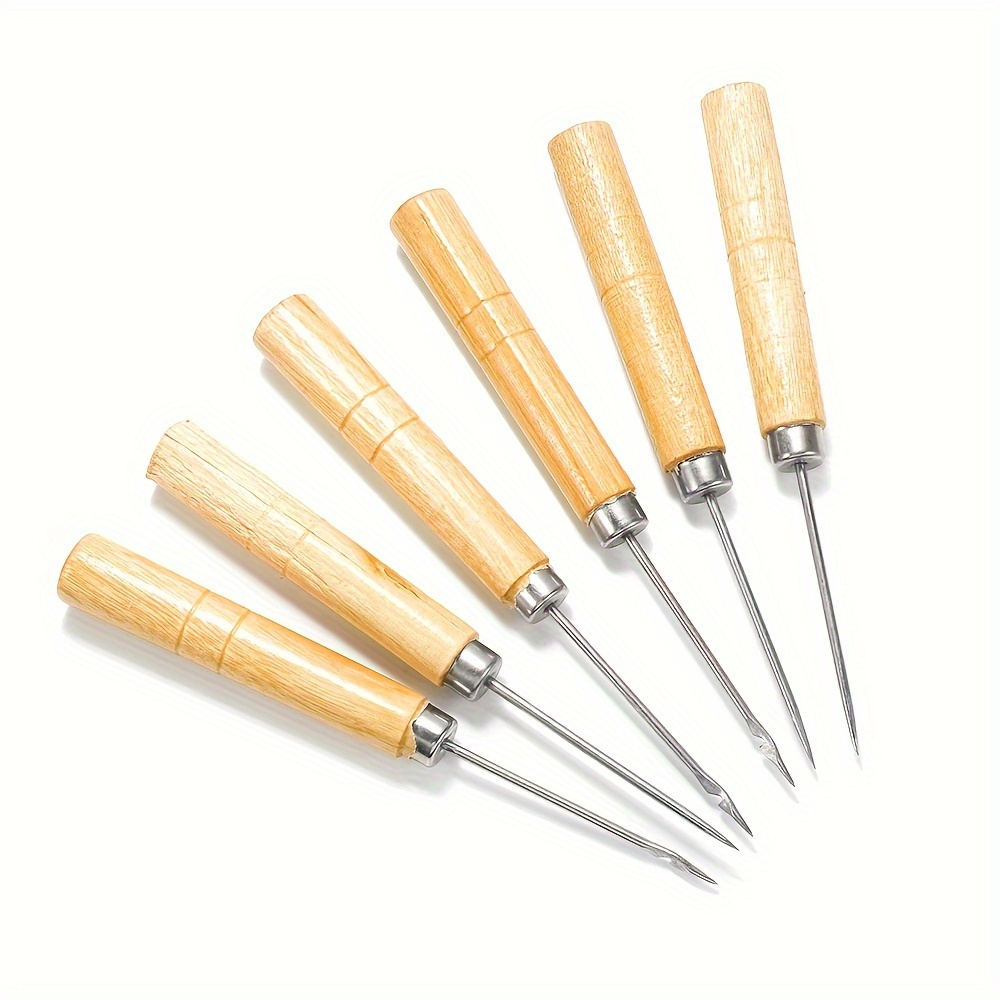 6 Pieces Canvas Leather Sewing Awl, Leather Sewing Needle Awl Hand Stitch  with 2 Pieces Copper Handle for Handmade Leather Sewing Tools Shoe and