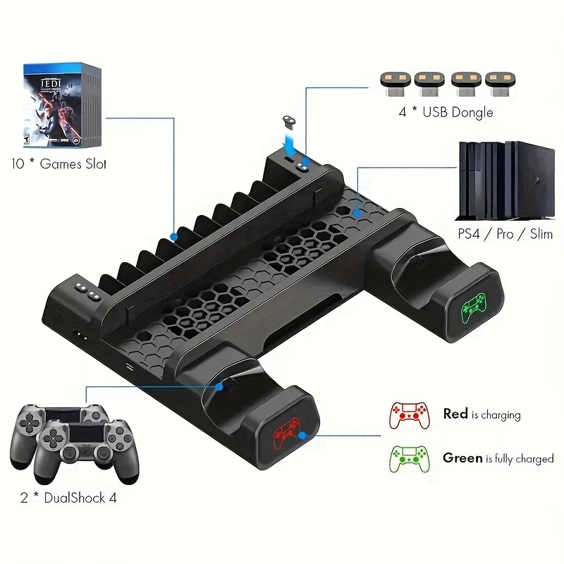 PS4 2 controllers 3 games and charging/ cooling orders station