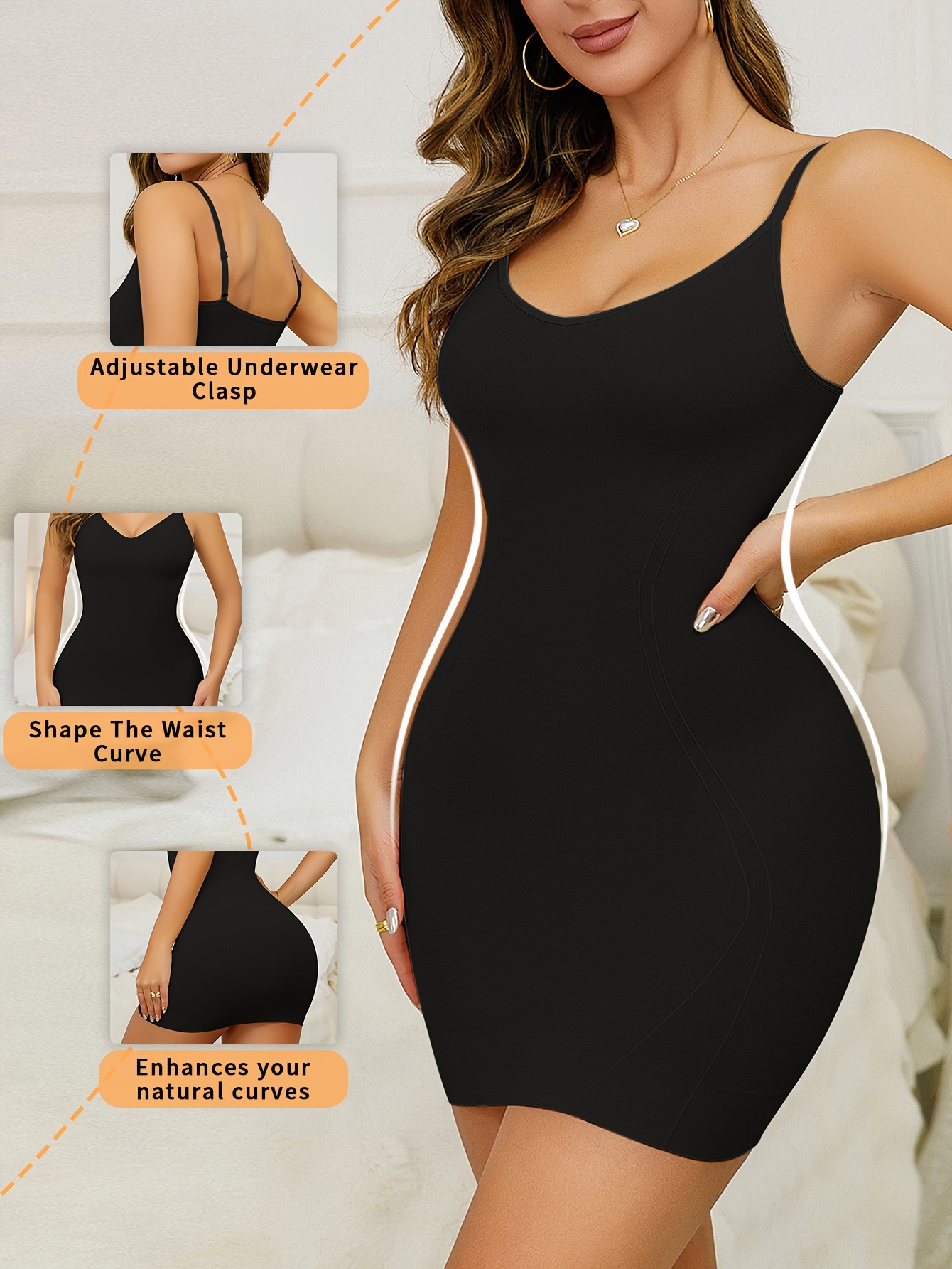 Solid V Neck Backless Shaping Dress Tummy Control Slimming - Temu