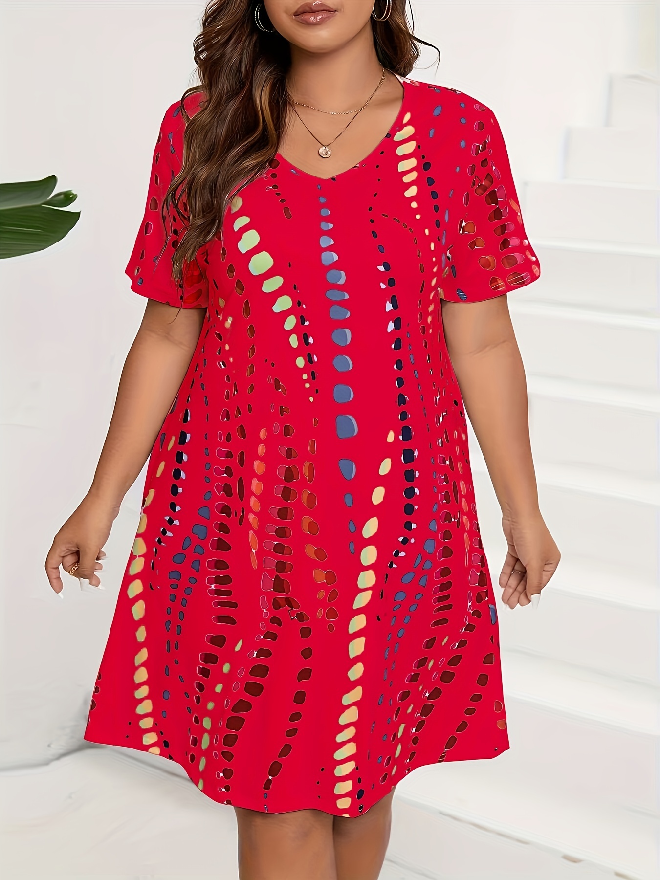 Plus Size Elegant Dress Women's Plus Tie Dye Short Sleeve V Temu
