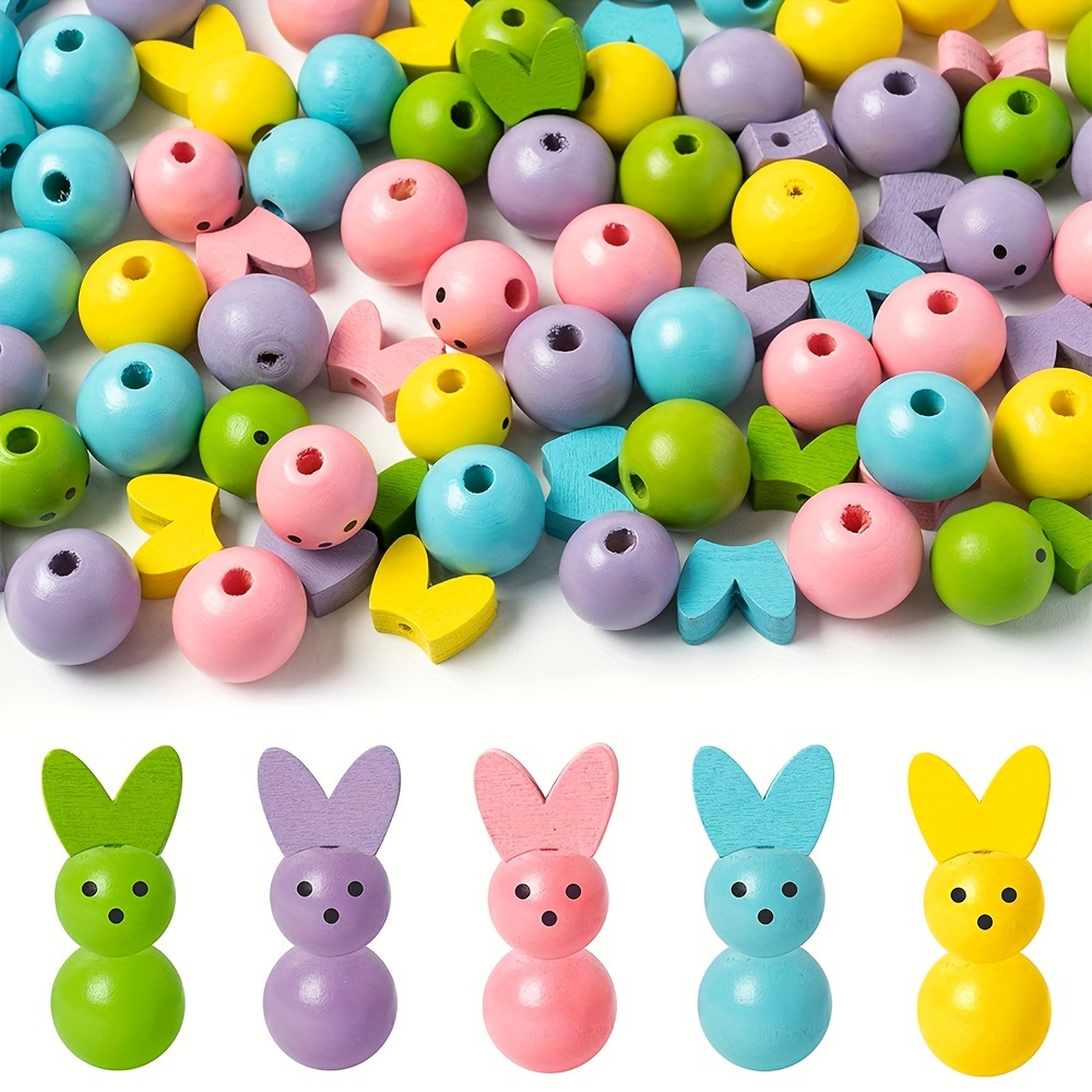 

60pcs Colorful Bunny Wood Beads Garland, Easter Rabbits Hanging Ornament Decor, Rustic Farmhouse Wooden Bead, Wood Beads Craft Diy Happy Birthday Party Supplies