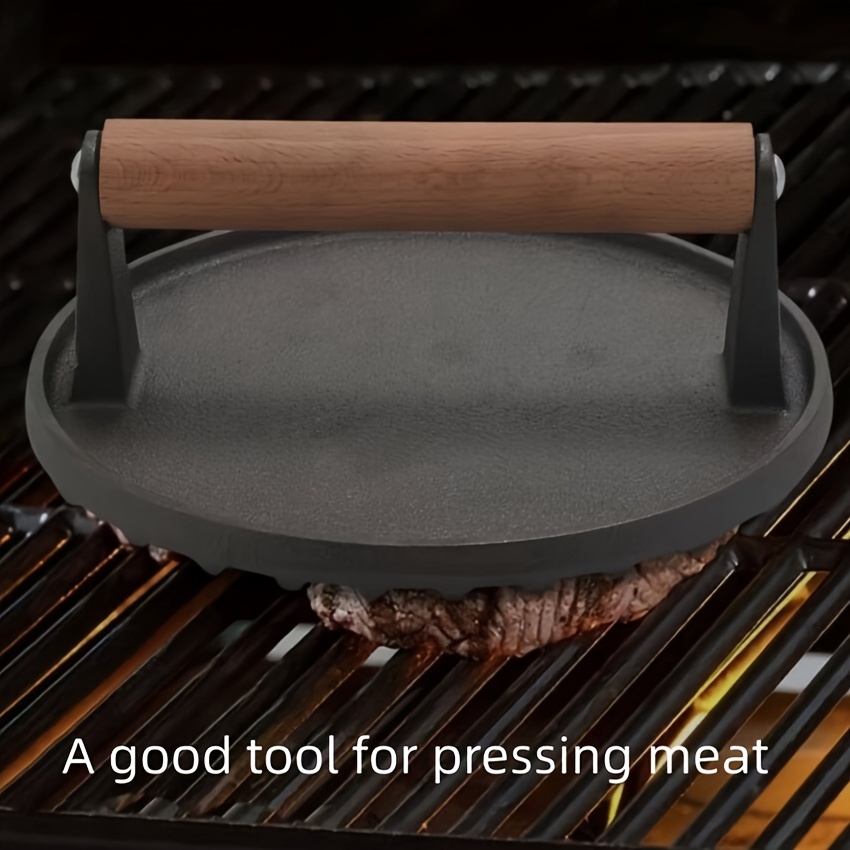 Cast Iron Meat Press, Barbecue Steak Circular Meat Pressing Plate, Steak  Pressing Plate, Outdoor Camping Picnic Hiking, Kitchen Stuff Cookware  Barbecue Tool Accessories - Temu