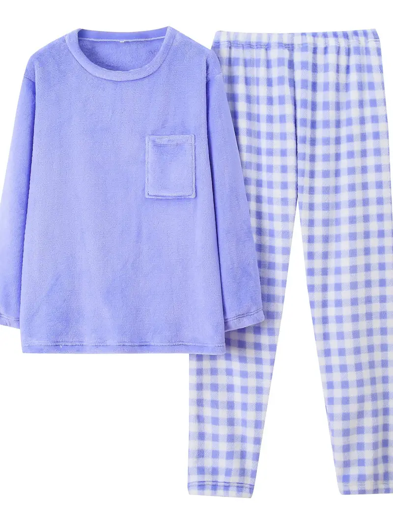 Plus Size Gingham Print Flannel Pajama Set Women's Plus - Temu Canada