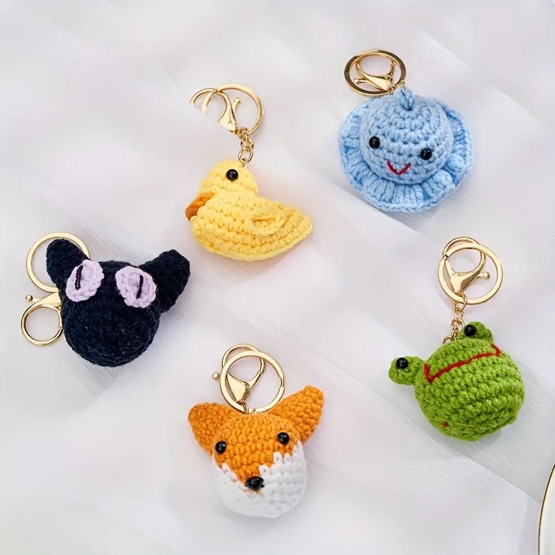 Crochet Animal Head Keychain Cute Weaving Key Chain Ring - Temu