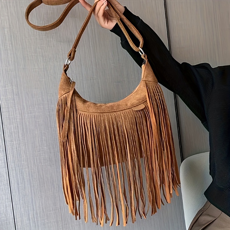 Fringe Decor Crossbody Bag, Boho Style Suede Purse For Women, Vintage Hobo  Bag For Travel & Work - Temu
