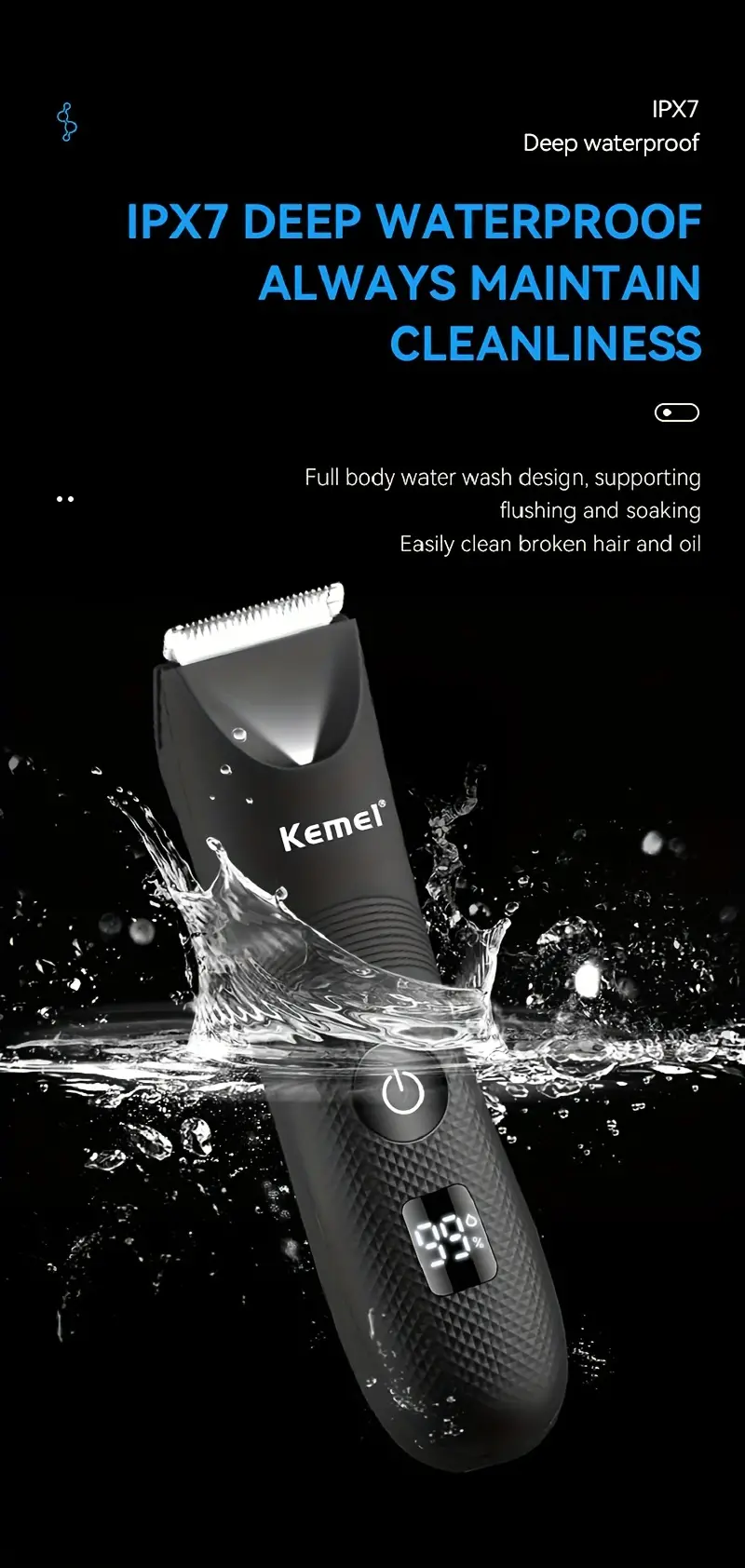 kemei body groin hair trimmer for men replaceable ceramic blade heads waterproof wet dry clippers led light and standing dock ultimate male hygiene razor and electric body shavers for balls details 5