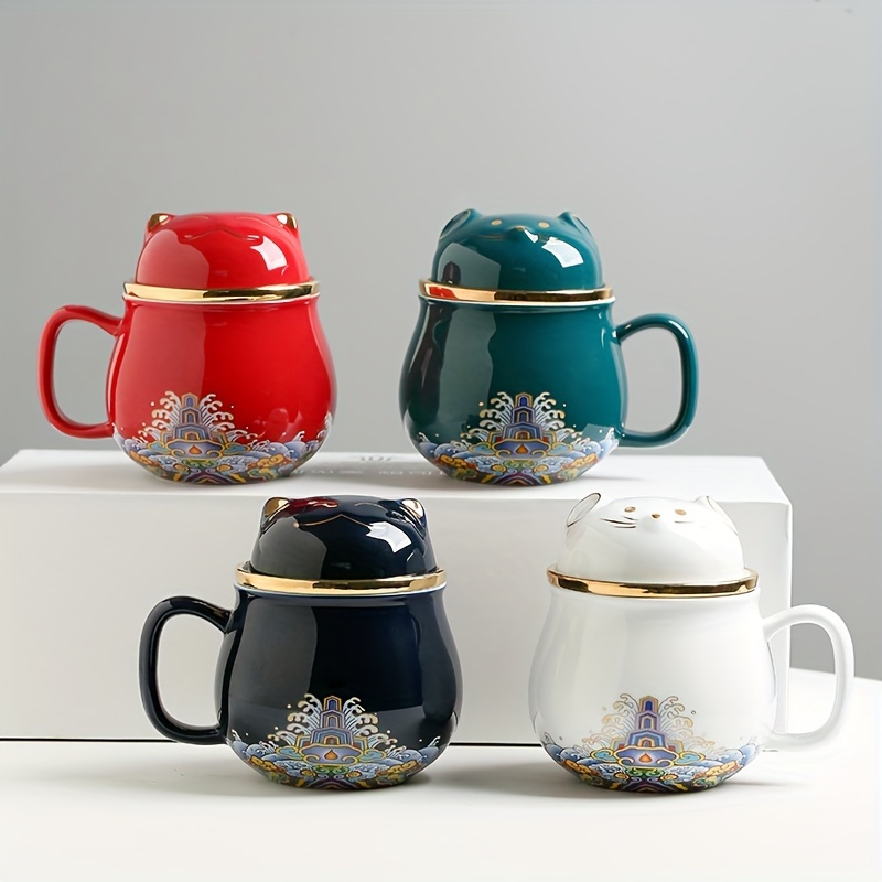 Taza de té de porcelana con infusor y tapa, taza de té con filtro y  posavasos, máquina de té de hojas sueltas, 16 onzas para