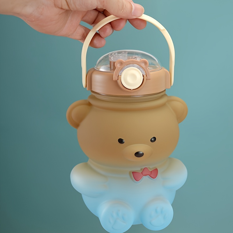 Cute Bear Water Bottle With Straw Portable Strap – HAPPY DAISY MARKET