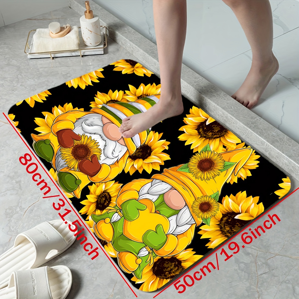 1pc Tapete Piso Estampado Gnomos Girasol Cocina Alfombra - Temu