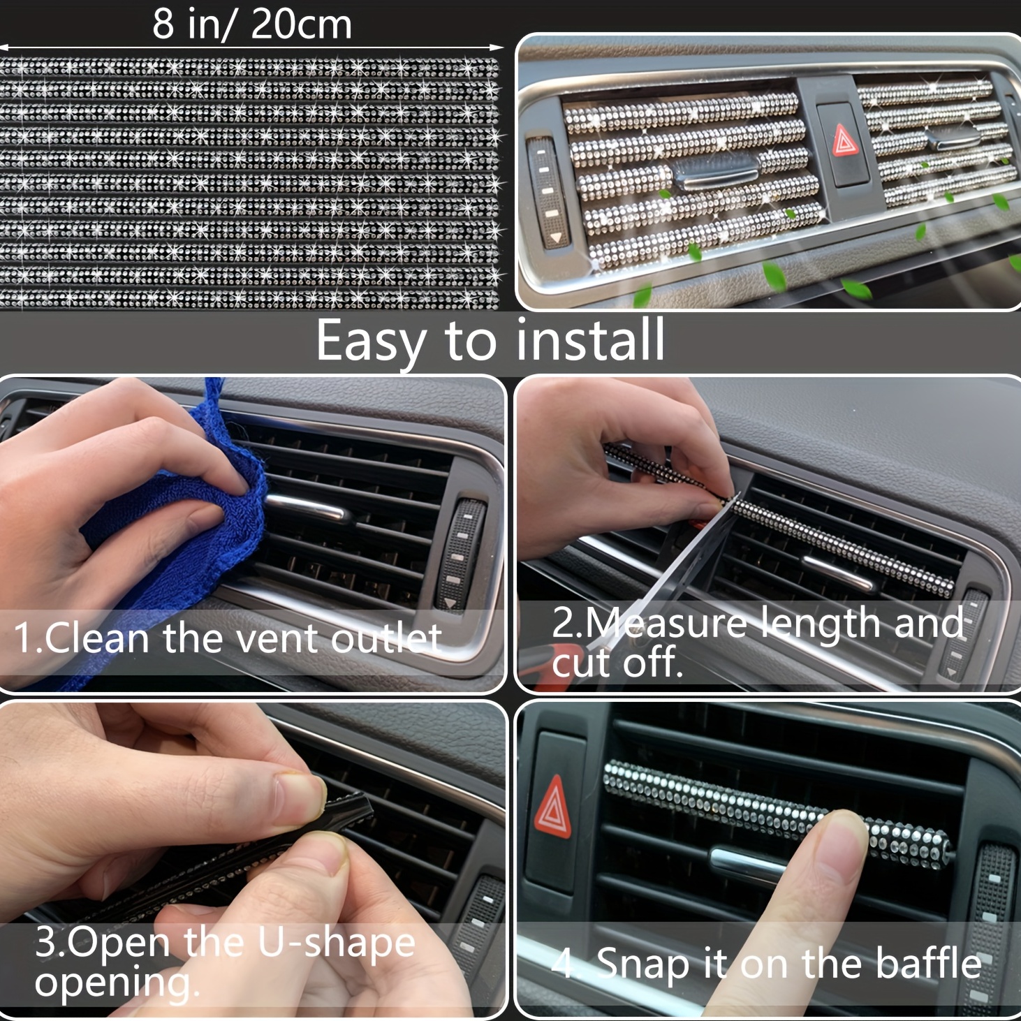 27pcs bling car accessories set for women bling steering wheel covers universal fit 15 inch bling license plate frame phone holder car coasters details 7