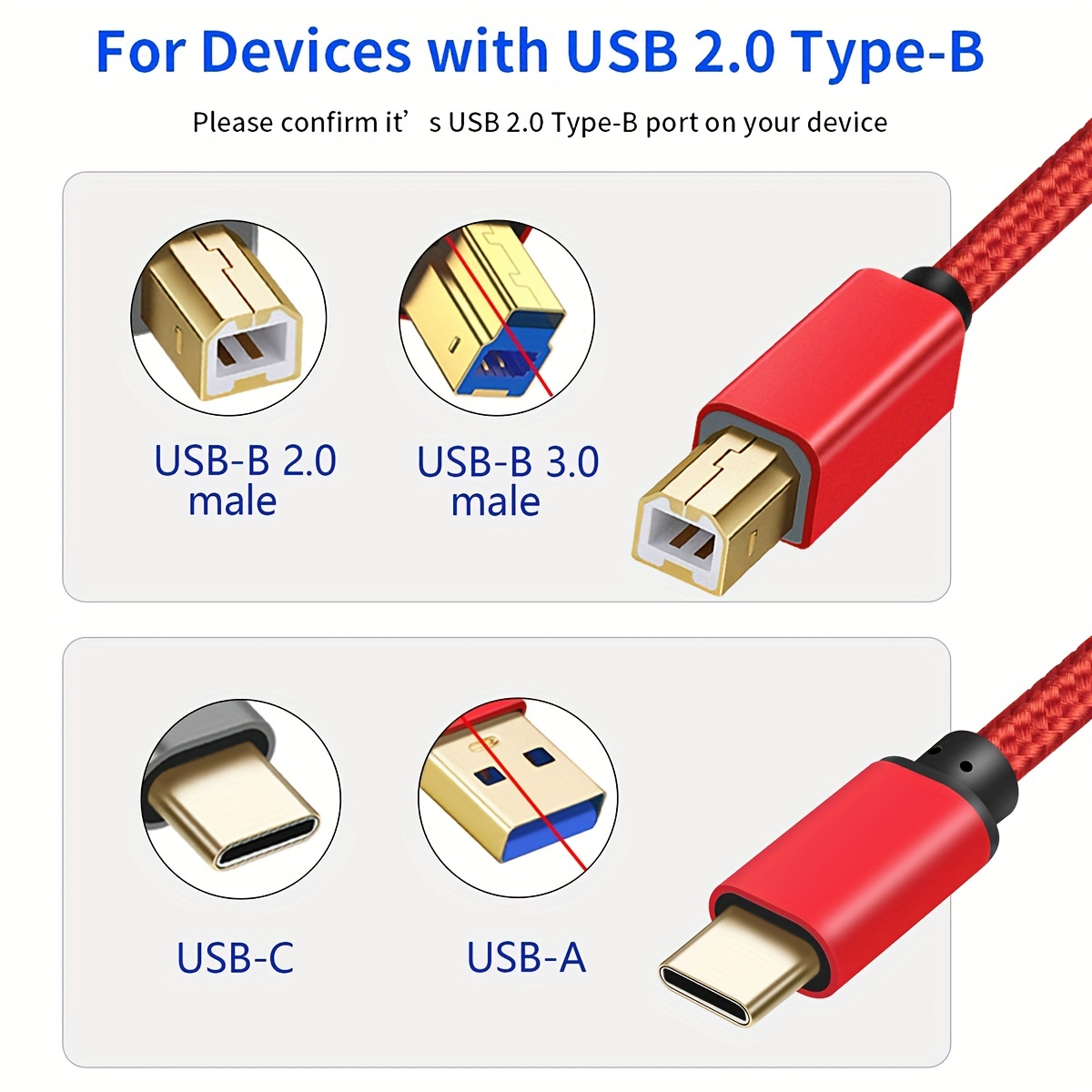 Usb C Printer Cable: Usb C To Usb B Male Nylon Braided Scanner