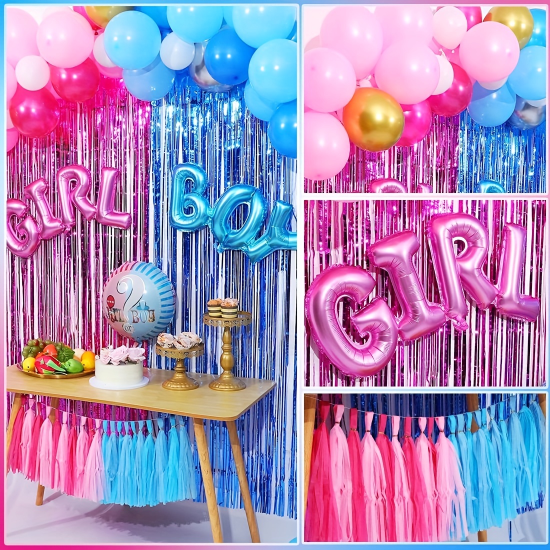  Boy Or Girl Gender Reveal Party Decoration Set,&Balloons Arch  Garland Kit,Foil Balloons,Curtains,Paper tassel Garland,Balloon decoration  tools,For Party Photo Backdrop (Pink/Blue) Shower Birthday : Toys & Games