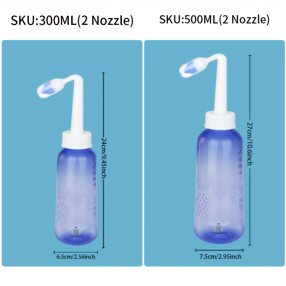 Flacon de rinçage nasal 300 ml Neti Pot Appareil d'irrigation nasale  Système d'irrigation nasale et thermomètre autocollant pour adultes et  enfants Sans BPA (300 ml avec 30 sachets de sel,Bleu) : 