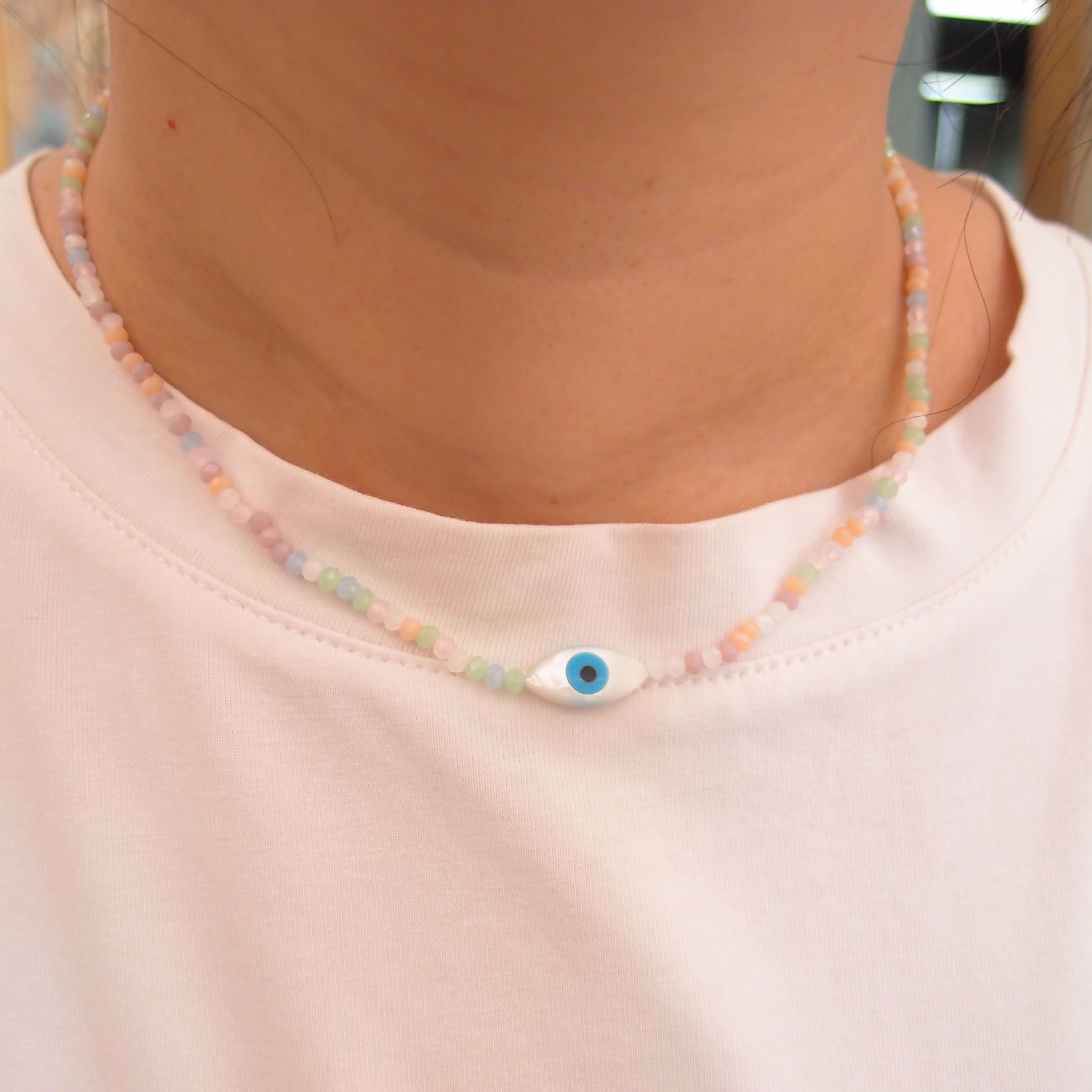 Evil eye beaded choker necklace