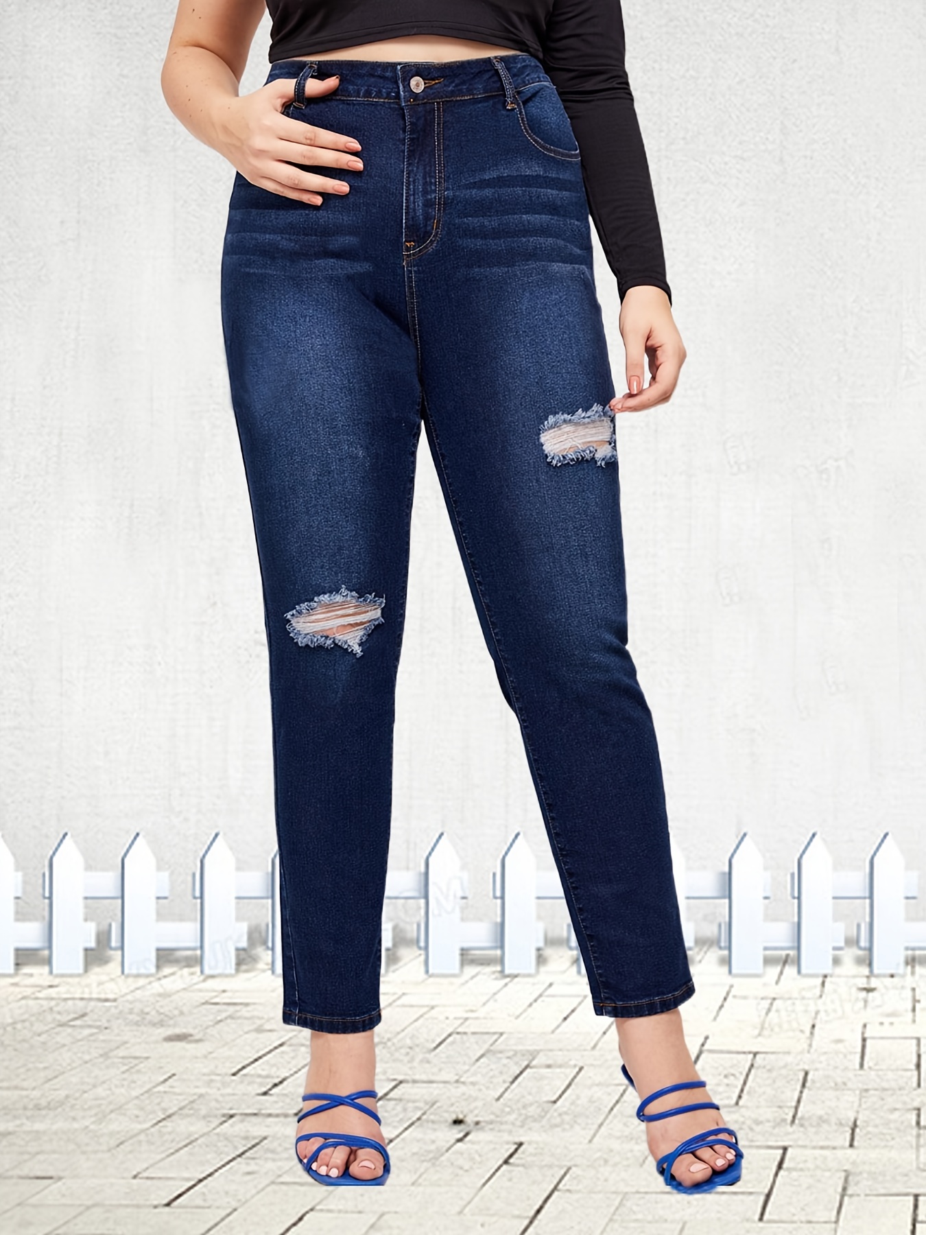 Jeans Ajustados Talle Alto Botones Talla Pantalones - Temu Mexico