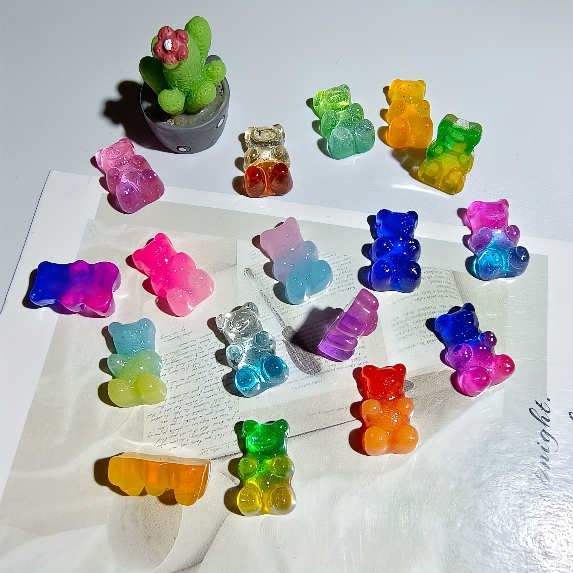 Transparent Two Toned Glitter Colored Gummy Bear Charms (10mm x