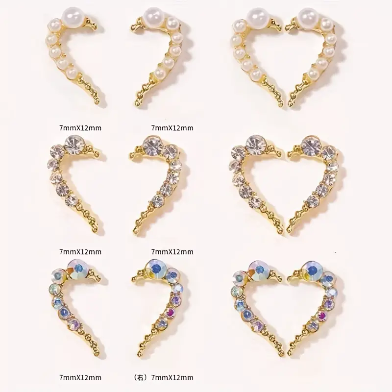 3d Alloy Half Heart Shaped Nail Art Charms With Rhinestones - Temu United  Arab Emirates
