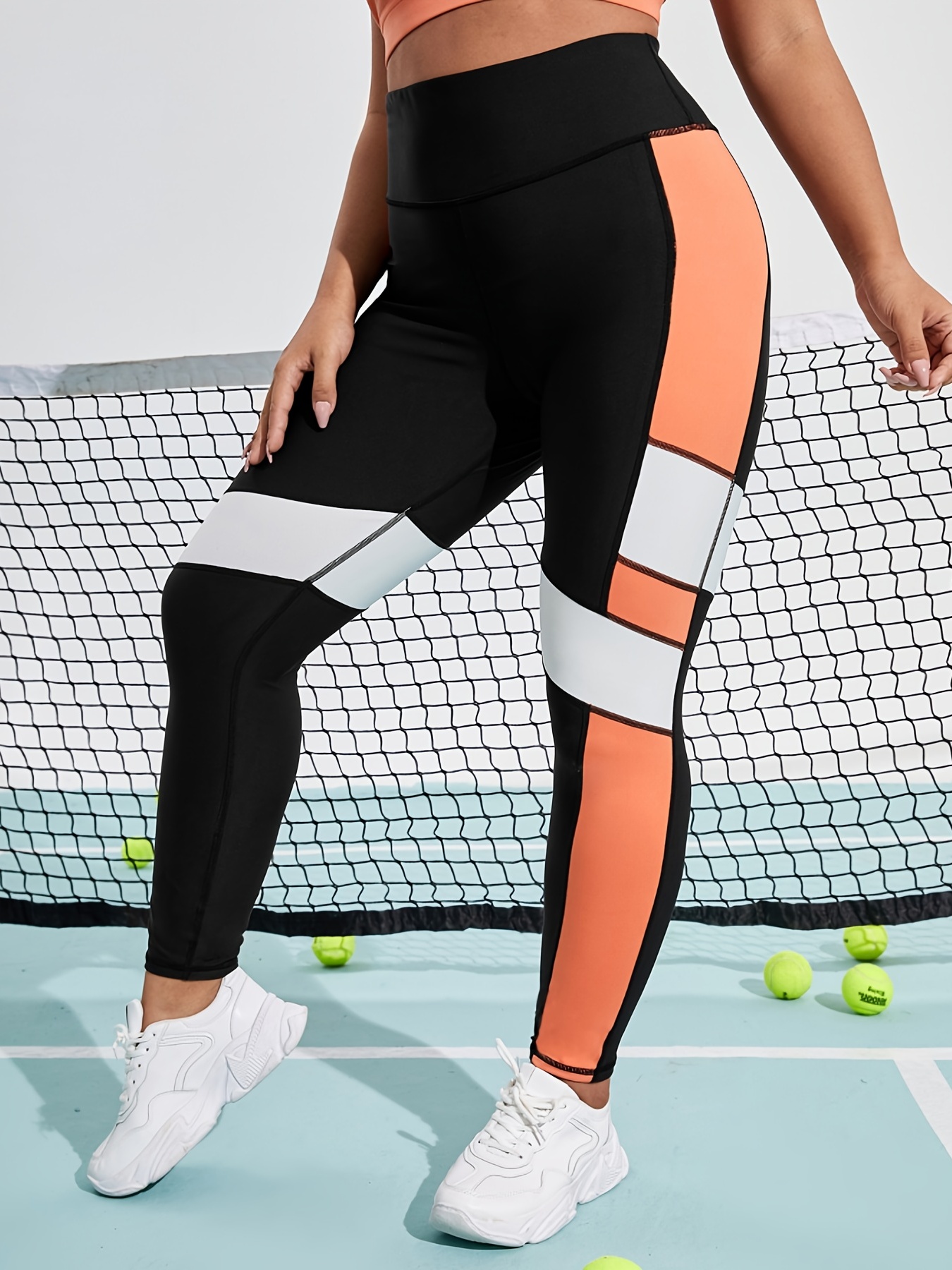 plus size colorblock high rise yoga sports leggings womens plus high stretch running workout fitness sports leggings black 2