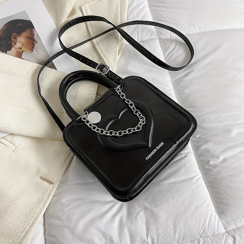 Mini Hobo Bag Fashionable Metal Letter Decor Zipper Chain PU
