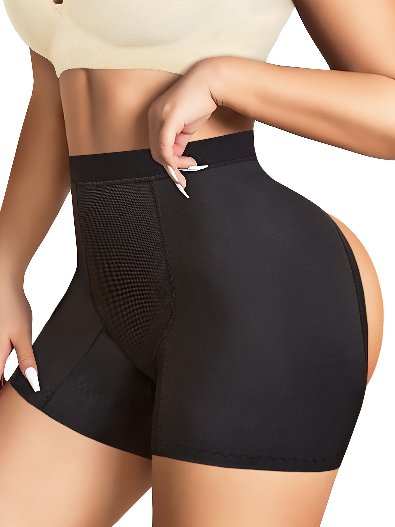 Seamless Solid Shaping Shorts, Tummy Control Butt Lifting Padded Shorts,  Women's Underwear & Shapewear