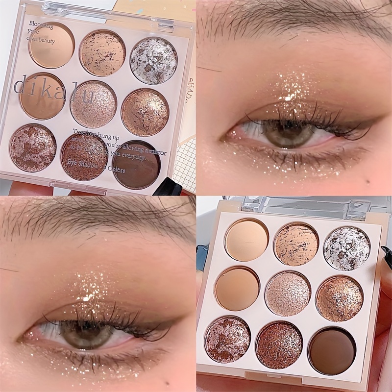 

9-color Ice Cream Eyeshadow Palette Watery Glossy Blush Eyeshadow Palette Pearly Glitter Matte Finish Brown Coral Golden Nude Color Tone