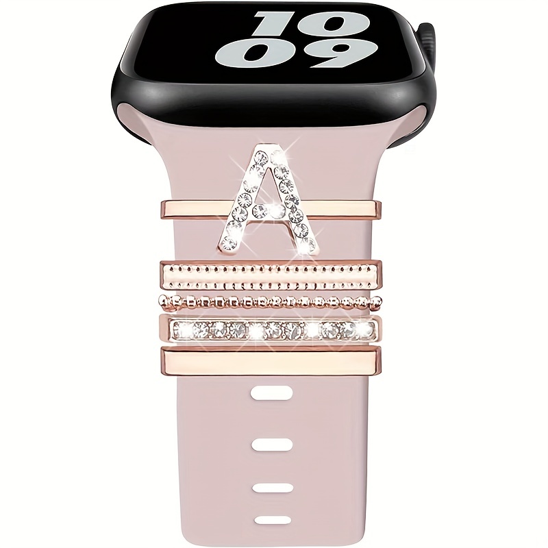 Correa de silicona para reloj inteligente, anillos decorativos, abalorios  de diamantes de imitación, dijes decorativos compatibles con Apple Watch