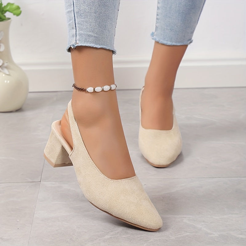 Women's Chunky Heeled Sandals Comfy Pointed Toe Elastic - Temu