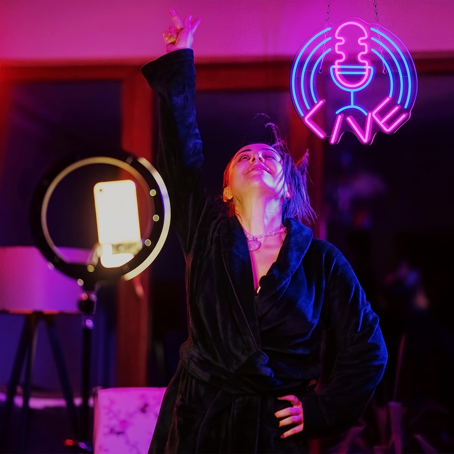 Aufnahme Neon LED Schild Mikrofon On Air Musik Studio Auf / Aus Licht Schild