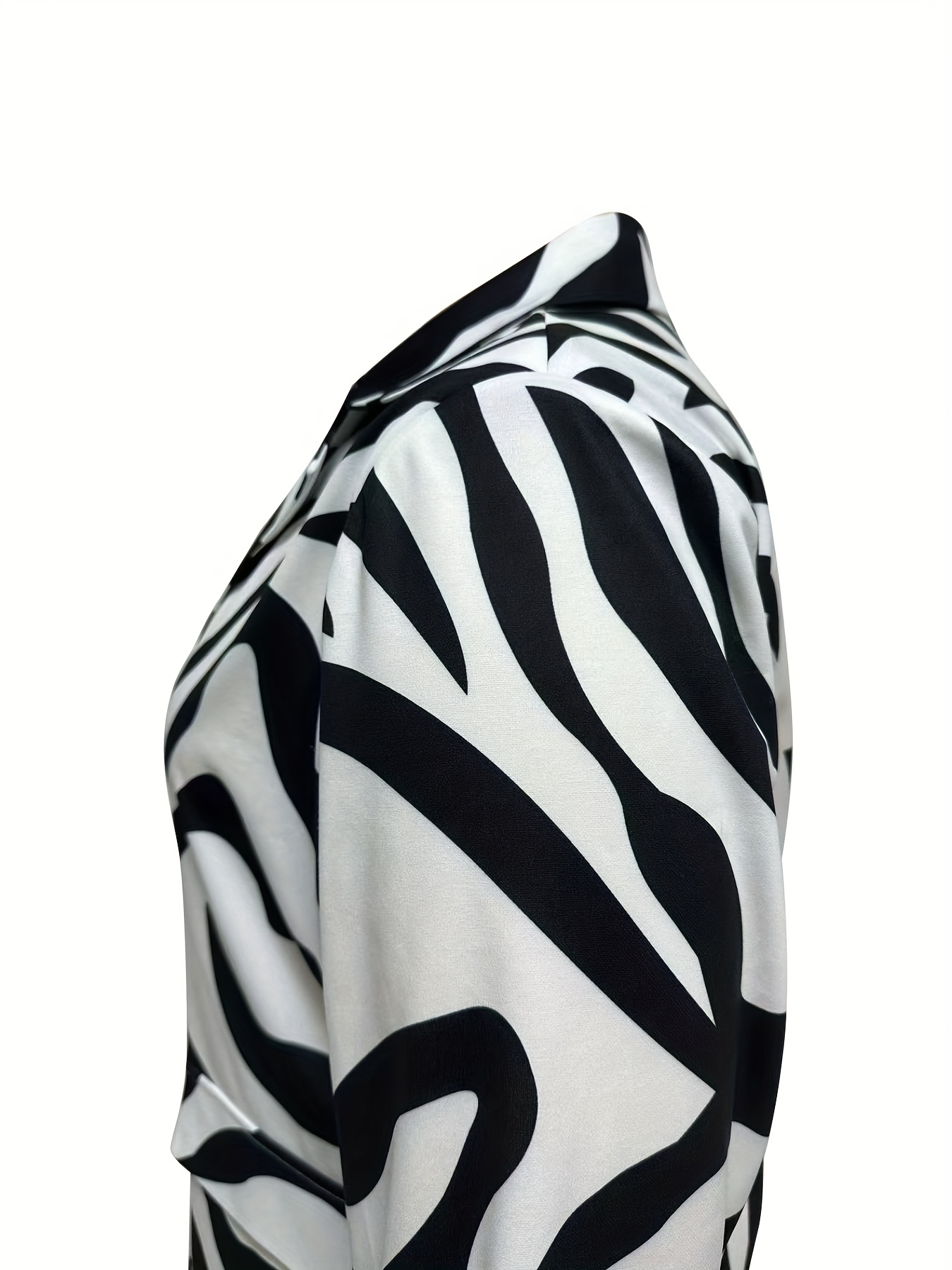 Zebra Stripe Shoulder Pads Blazer Elegant Flap Pockets Long - Temu