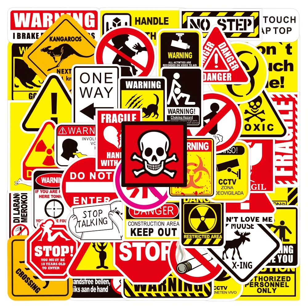 50pcs Warning Stickers For Water Bottles, Funny Warning Signs Waterproof  Stickers For Laptops Skateboards Phones Luggage, Creative Stickers For  Teens Adults