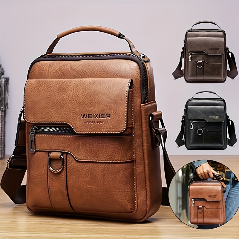 Genuine Leather Sling Bag Triangle Crossbody Bags Front Chest Day Pack One  Shoulder Strap Backpack