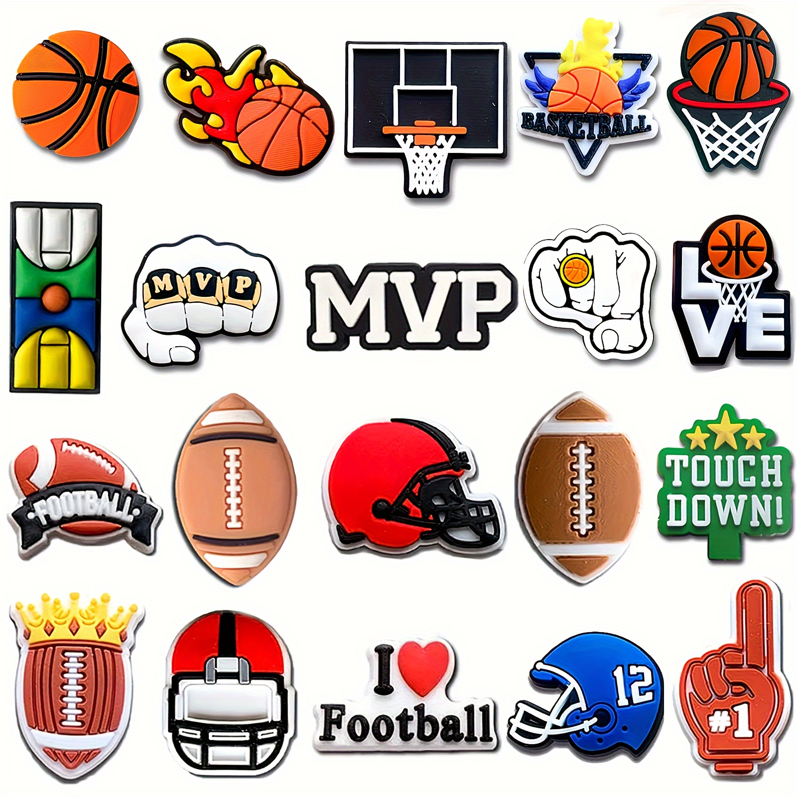 60 Pcs Letters Numbers and Sports Charms for Croc Shoe Charms, Basketball Football for Boys Kids Adults