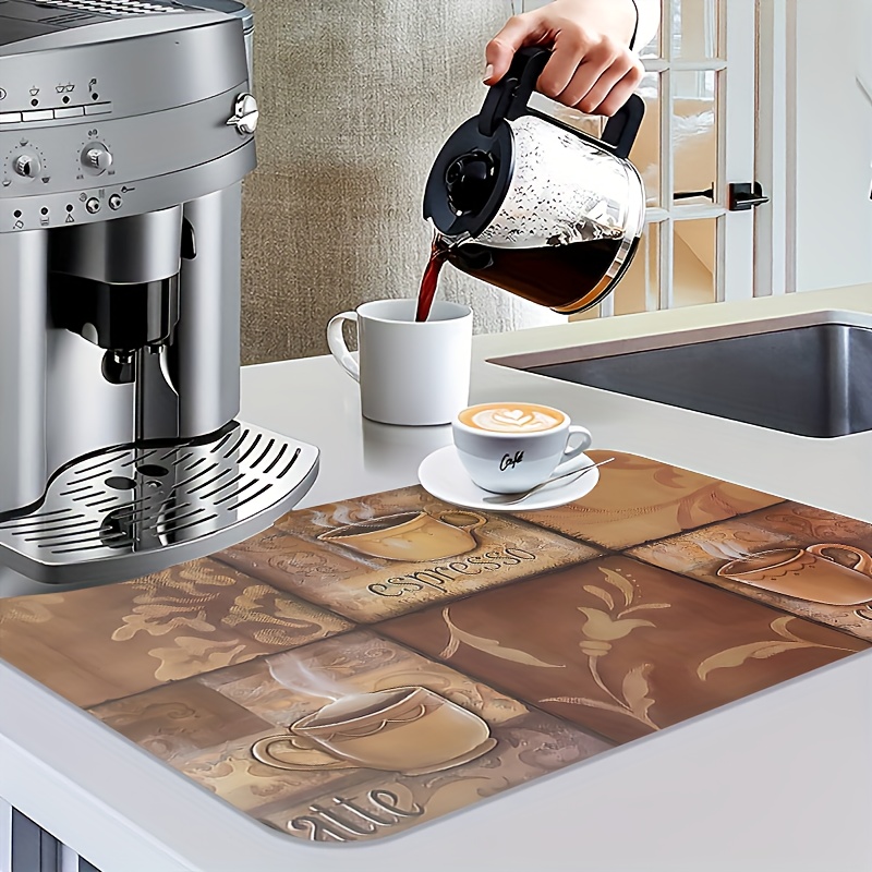 Retro Coffee Maker Mat, Dish Drying Coffee Mats For Kitchen Coffee