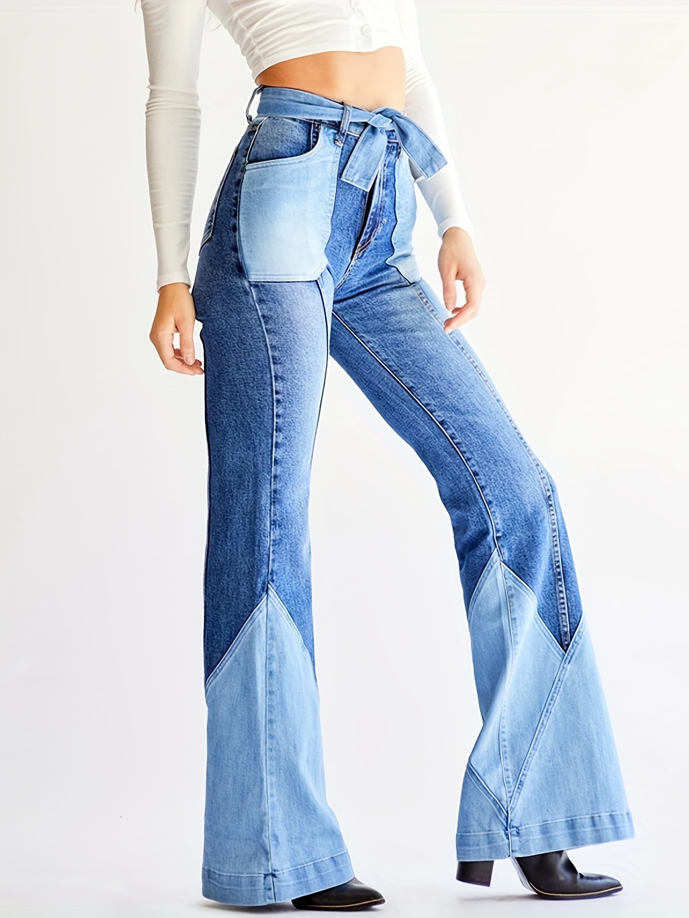 High Waist Flare Jeans High Slash Pockets Bell Bottom - Temu
