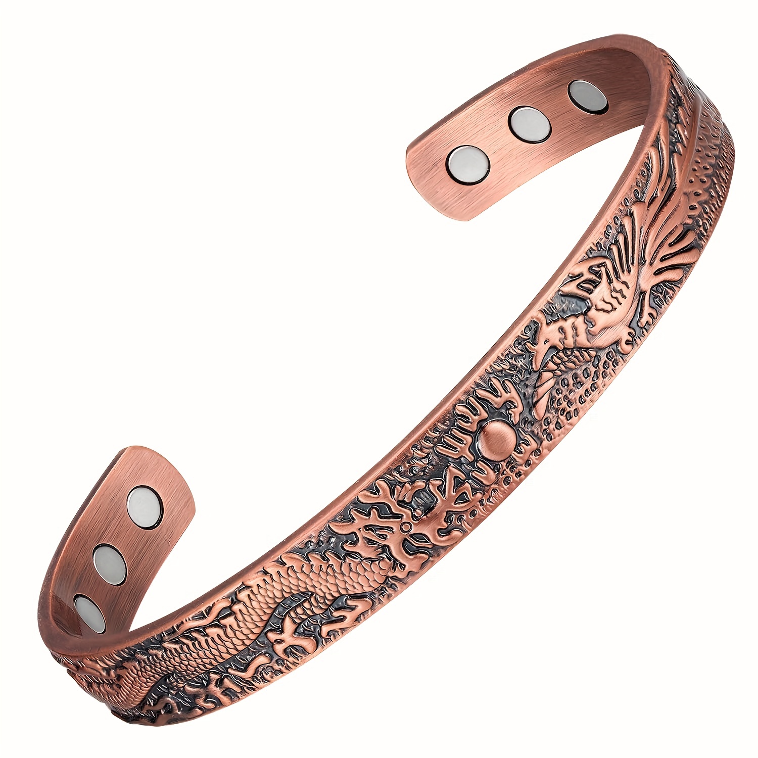 1pc Copper Magnetic Bracelets For Men Women, 99.9% Pure Copper Magnetic Bangles, Vintage Dragon Phoenix Pattern Copper Bracelet Gifts For Women Men For Birthday Father's Day
