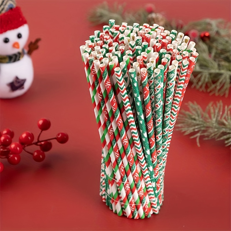 25pcs/pack, Christmas Paper Straws Santa Claus Christmas Tree Party  Decoration Straws Disposable Degradable Drink Straws, Christmas  Decorations, Cute