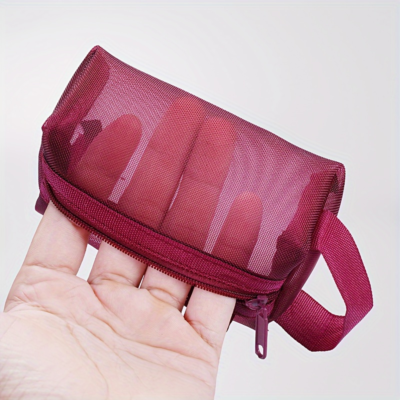 Mesh Translucent Cosmetic Bag Portable Zipper Coin Bag - Temu