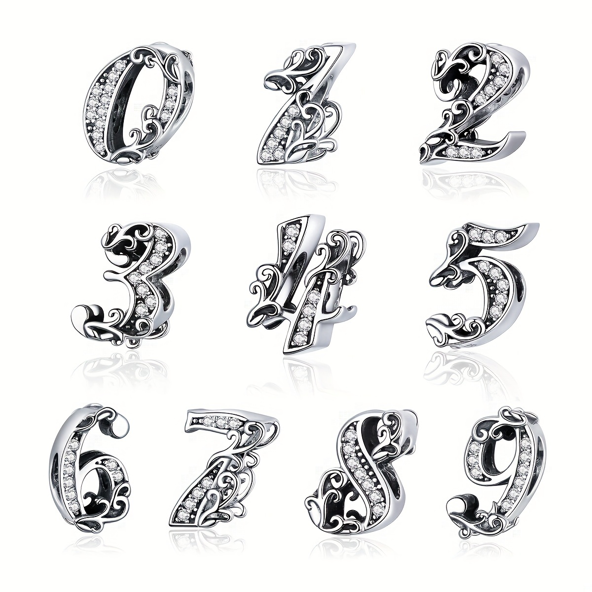0-9 Arabic Number 925 Silver Bead Without Chain